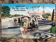 Vntg Postcard Delta World's First Fly-In Drive-In Restaurant   Elwood, IN- Linen picture