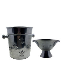 Silver Tone Aluminum Fleur De Lis Ice Bucket ￼And Matching Fleur De Lis Compote picture