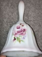 Fenton Art Glass Bell White Hand Painted Flowers Signed D. Wright 7” Tall EUC picture