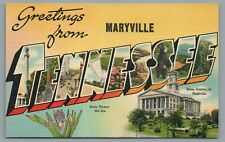 Greetings from Maryville Tennessee Vintage Large Letter Linen Vintage Postcard picture