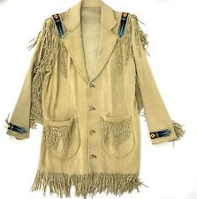 Vintage Native American Beaded Deerskin Jacket Fringe Tooth Claw Button Handmade picture