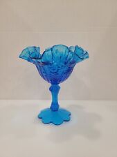 Fenton Colonial Blue Cabbage Rose Pedestal Dish picture