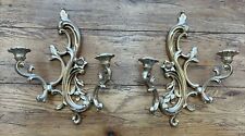 VTG Syroco Gold Double Candle Holder Wall Sconce Hollywood Regency MCM Set Of 2 picture