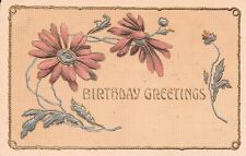 Antique Birthday Card Checkers Purple Silver Flowers Rope Frame Vtg Postcard A41 picture
