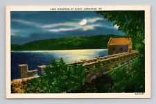 Postcard Lake Scranton at Night in Scranton Pennsylvania PA, Vintage Linen M10 picture