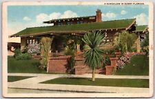 Florida Bungalow Sunny Lawn and Palm Trees Postcard picture