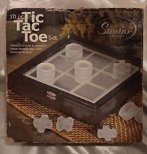 NEW Studio Silversmiths 10pc Tic Tac Toe Wooden Chest Frosted Crystal Pieces VTG picture