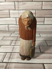 Vintage Carved Wood Dutch Figure Elder Woman With Suitcase/Pot Sweden Influence  picture