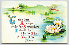 Postcard Embossed Greeting Poem Missing You Lily Pads on Water A12 picture