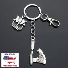 Vintage Viking Ship Wooden Boat & Axe Pendant Keychain Gift Key Chain with Clip picture