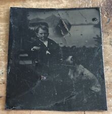 Antique Tintype Boy & Dog Tin Original picture