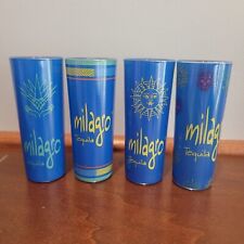 Milagro Tequila ~ Set of 4 Glass Shot Glasses 4in tall Blue Yellow Green picture