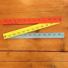 Vintage Tri Fold Ruler Yardstick Wood Red Blue Yellow School Sewing Boye USA picture