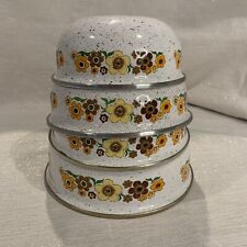 Enamel Nesting Bowls Lot of 4 Vintage Retro 1970s Crowning Touch Harvest Blossom picture