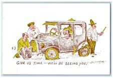 1959 Man Smoking Cigarette Broken Down Car Humor We Will Be Seeing You Postcard picture