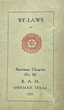 1931 By-Laws of Royal Arch Masons, Sherman Chapter No. 62, Sherman, Texas picture