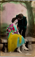 Valentine Romance Love You- Young Couple Staring at Each Other Vintage Postcard picture