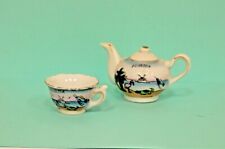 Vintage FLORIDA Souvenir Miniature TEAPOT & CUP 3 Pieces Ceramic Made in Japan.  picture