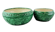 Set of Vtg Arnel's Ceramic Planters 70s 80s Kelly Green 8 and 10 Inch Diameter picture