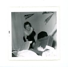 Woman getting dressed or undressed bedroom Vintage found snapshot fashion photo picture