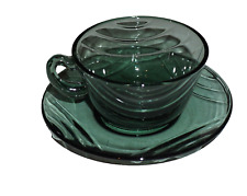 Vintage Fostoria Glass Horizon #2650 Line Spruce Green Cup and Saucer Set picture
