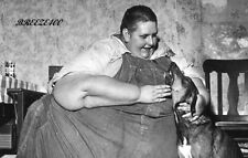 Odd Vintage Photo/Strange, Unusual/1930's VERY LARGE MAN WITH DOG/4x6 B&W Rpt. picture