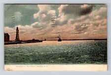 Buffalo NY-New York, Entrance to Harbor, Lighthouse, c1909 Vintage Postcard picture