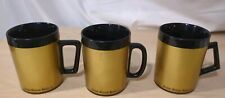 Set Of 3 Vintage West Bend Thermo Serv Coffee Mugs Cups Gold Black  picture