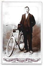 Young Man With His Bicylce, Wisconsin Antique Cabinet Card Photo picture