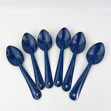 Lot Of 6 Vintage Blue & White Speckled Enamel Spoons Enamelware Camping 6