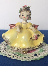 1950s Original Arnart Creation Pretty Little Girl In Yellow Party Dress On Chair picture
