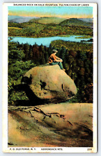 Original Old Vintage Postcard Balanced Rock Bald Mountain Old Forge New York USA picture