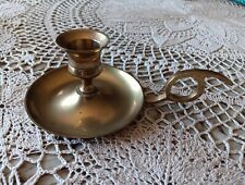 Vintage Solid Brass Walking Candle Stick Holder With Finger Loop Handle  4 Inch picture
