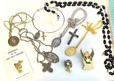 Vintage Religious Lot Pins Pin Backs Angels Rosary Crucifix Medals Medallion etc picture
