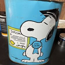 1969 Vintage Peanuts Cheinco Blue Metal Trash Can - Snoopy & Charlie Brown picture