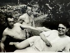 1940s Handsome Shirtless Men Affectionate Guys Lying Grass Gay Int Vintage Photo picture