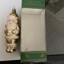 NIB Kurt Adler Gold Glitter Santa Blown Glass Christmas Ornament 5” Colombia picture