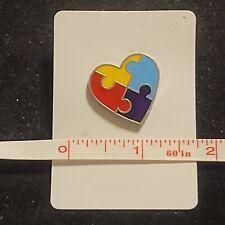 Autism Awareness Heart Puzzle on card lapel pin tie tack vest hat support picture