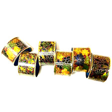 Vintage Asian Chinese Floral Cloisonne Enamel Brass Blue Brown Gold Napkin Rings picture