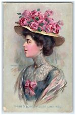 1911 Pretty Woman Florals Hat There's Nobody Just Like You Needmore WV Postcard picture