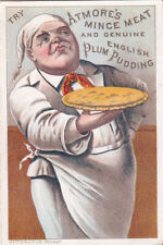 Atmore's Mince Meat & English Plum Pudding Chef Holding Pie Vict Card c1880s picture