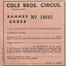 Scarce Cole Bros. Circus Unused Banner Order / Admission Form c1940's picture