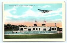 CLINTON, IA Iowa ~ SWIMMING POOL & Bath House ~ AIRPLANE c1940s Kropp  Postcard picture