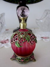 so pretty little enameled N jeweled rosy burgundy perfume bottle w/crystal top picture