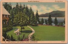 Vintage LAKE QUINAULT HOTEL Washington Postcard Lake View / Curteich Linen 1941 picture