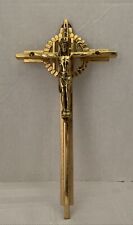 Vtg Crucifix Gold Tone  IHS INRI 10”  Metal Wall Hanging picture