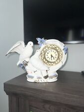 Vintage 1960-70's Porcelain Twin Dove Ornate French Provincial Quartz Clock  picture