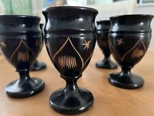 Vintage Hand Carved Wood & Hand Painted Goblet Cup Set (Middle East) Set of 6 picture