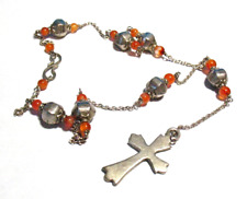 STERLING SILVER CARNELIAN ROSARY 16.8 GRAMS 11 INCHES LONG picture