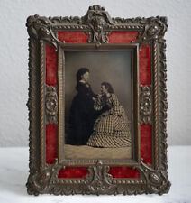 Antique Victorian Brass Repousse Frame With Tin Type Photo 6
